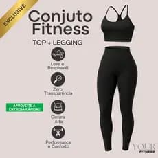 Conjunto Fitness Academia Top e Calça Legging Zero Transparência Cintura Alta Confortável Básico