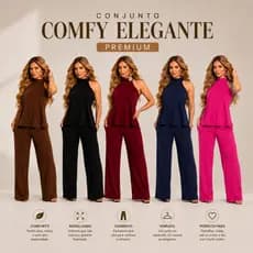 Conjunto Feminino Elegante Confortável Calça Pantalona e Blusa Ribana Canelada Premium Look Completo