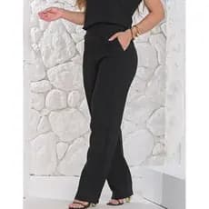Calça Pantalona Feminina De Alfaiataria Cintura Alta Social Elegante Confortável Premium Com Bolso