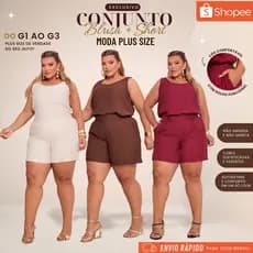 Conjunto Plus Size Alfaiataria Feminino Short Blusa Social Roupa Elegante Chic de Mulher Premium