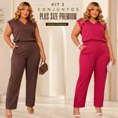 Kit 2 Conjuntos Plus Size Feminino Alfaiataria Calça Social e Blusa Elegante Confotável Premium Chic