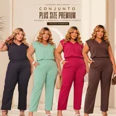 Conjunto Feminino Alfaiataria Plus Size Calça Social e Blusa Manga Japonesa Elegante Do G1 - G3