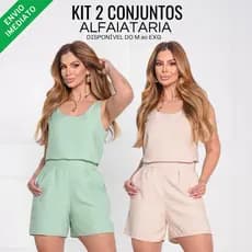 Kit 2 Conjuntos Alfaiataria Feminino Short e Blusa Casual Chic Moderno Elegante Premium Tendência