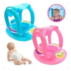 Boia Inflável 90cm Float Rosa e Azul Assento Confortável para Crianças Resistente - Piscina, água e Praia Diversão