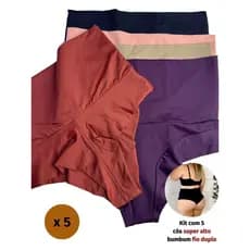 Kit compre 4 e LEVE 5 - Calcinha Conforto Cós Super Alto fio duplo - CORES SORTIDAS