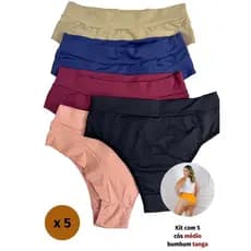 Kit com 5 - Calcinha Conforto TANGA cós médio forro de algodão Mid Size Plus Size Estica Segura Nica Brasil