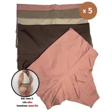 Kit com 5 - Calcinha conforto cós super alto Semi Fio Duplo - TODO DIA - Cores neutras (claras)