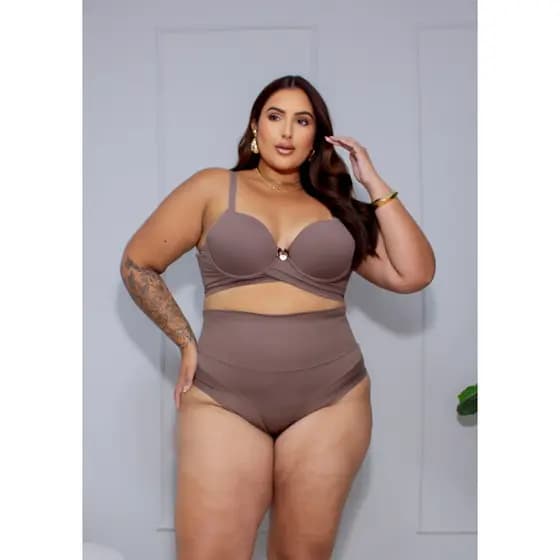 Calcinha conforto cós super alto semi fio duplo Chocolate