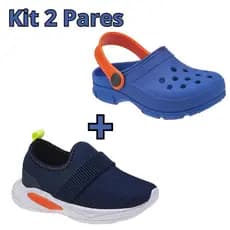 Kit 2 Pares Infantil Kidstep Calce Fácil+ Sandália Papete Babuche Menino