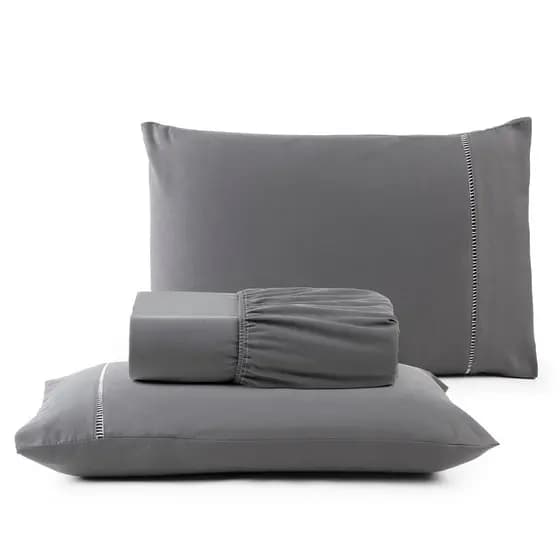 Jogo de Cama Lençol King Size Percal 400 Fios Ponto Palito 03 Pçs, Antiácaro, Anti-pilling