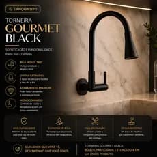 Torneira Gourmet Cozinha Parede Pia Flexível Preta Dupla Função Abs