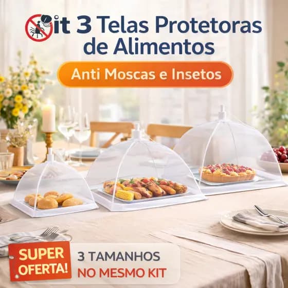 Kit 3 Telas Protetoras de Alimentos Anti Moscas Dobrável