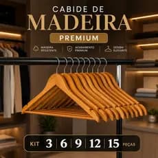 Cabide de Madeira Reforçado Premium Kit 3 6 9 12 Peças Guarda Roupa