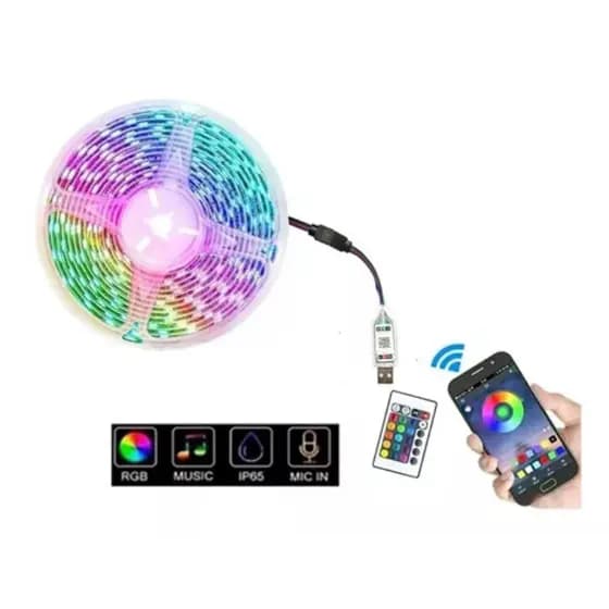 Fita Led 5050 Rgb 60led Usb Bluetooth Controle App Ip65 Colorida 5v Promoção/led
