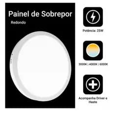 Painel Plafon De 24w Sobrepor Redondo Led Branco Frio 6500k/Branco neutro 4000k/Branco Quente 3000k Bivolt/led