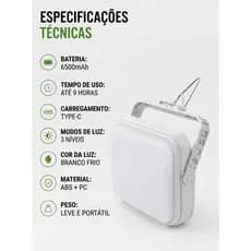 Luminária LED Recarregável 6500mAh Camping Lanterna Emergência COD XK-6500