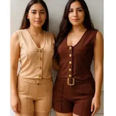 Conjunto  Femenino Blazer Colete e Shorts com Cinto tipo Alfaiataria