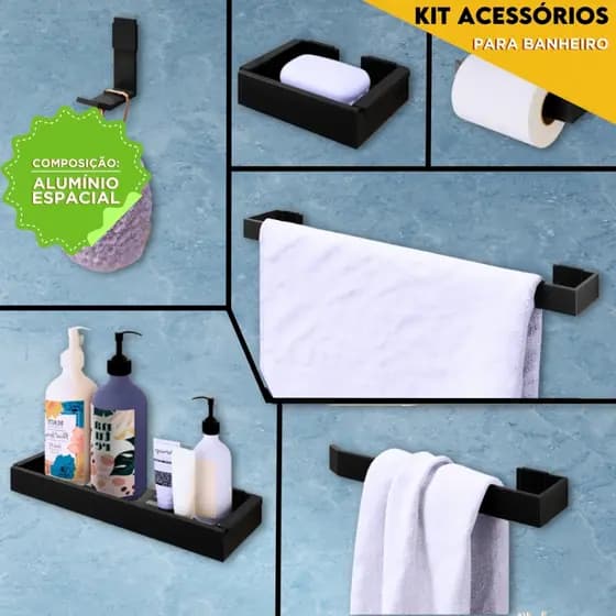 Acessórios Para Banheiro C/6 Peças Porta Shampoo Toalha Sabonete Organize Seu Banheiro - SHEFA