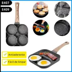 Frigideira Multifuncional Antiaderente 4 em 1 Ovos Hambúrguer Omelete Com Alça De Madeira AAA