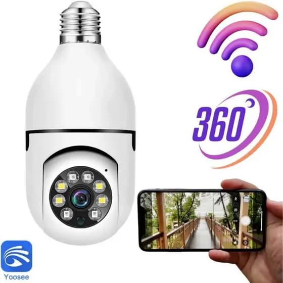 Camera Lâmpada Wifi Ip Segurança Panorâmica Giratória 360 1080P com Visão Noturna 8177