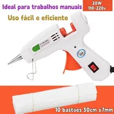 Pistola de Cola Quente Bivolt 110V/220V 20W Artesanato Profissional + 10/5 Bastões 7mm x 30cm