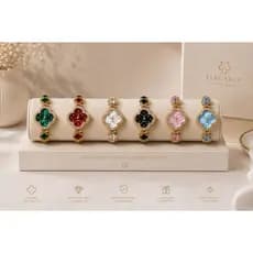 Relógio Feminino Luxo Trevo com Pedras Coloridas – Pulseira Elegante Dourada