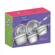 JOGO DE PANELAS TRAMONTINA 65650/280 ALLEGRA EM AÇO INOX COM FUNDO TRIPLO E TAMPAS DE INOX 5 PEÇAS