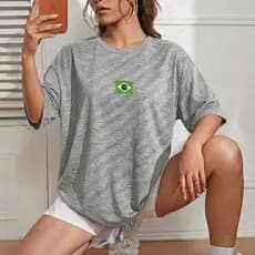 Camisa Feminina Bandeira Brasil Blusa Estampada T-shirt Streetwear Camiseta Cotidiana Moderna