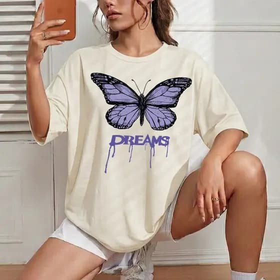 Blusa Feminina Borboleta T-shirt Confortável Camiseta Versátil Camisa Tendência Crt Unissex