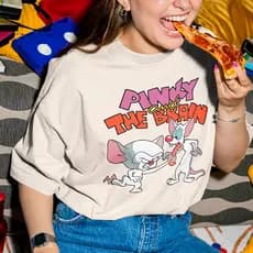 Camiseta Feminina Pink Cérebro Animado Camisa Estampada Blusa Premium T-shirt Básica Simples