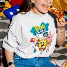Camiseta Feminina Bob Esponja Animada Camisa Simples Blusa Streetwear T-shirt Casual Moderna