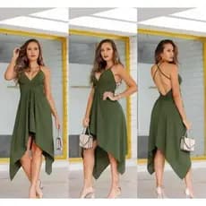 Vestido Casual Envelope Feminino Multiformas Básico Bico Pontas Roupa Amarrar Moda Super Fashion