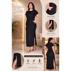 Vestido Midi Ribana Canelada Feminino com Manga e Bolso Elegante Confortavel Inverno Verao Outono