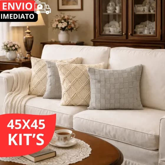 KIT CINZA 4/3/2/1 CAPA DE ALMOFADA E TRAVESSEIRO 100% ALGODÃO PREMIUM 45X45CM PARA SALAS SOFÁS  CAMA