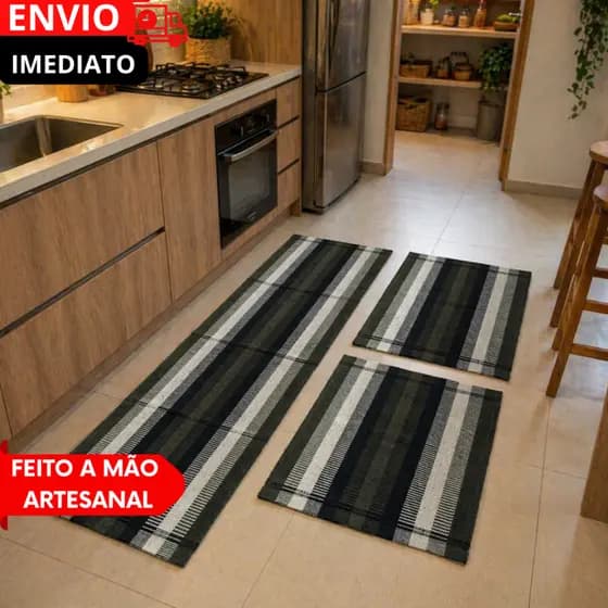 KIT 1/2/3 TAPETES COZINHA PILÃO | ANTIDERRAPANTE, FEITOS EM TEAR MANUAL FÁCIL LAVAGEM...............