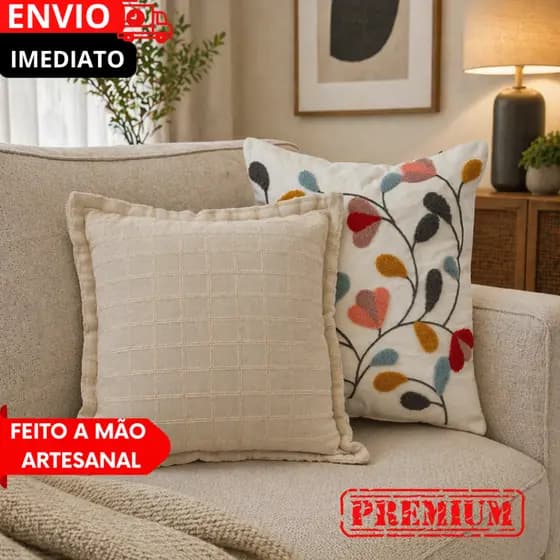 PROMOÇÃO CONJUNTOS 1/2 CAPAS DE ALMOFADAS E TRAVESSEIROS 45x45 BORDADA PREMIUM ZÍPER SOFÁ SALA LUXO.