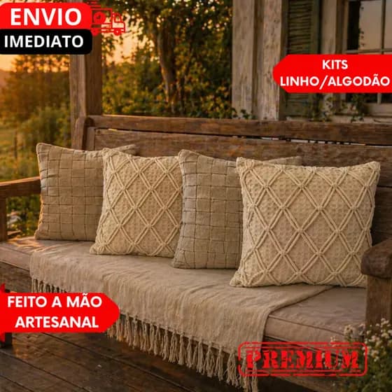 1/2/3/4 Capas de Almofada e travesseiro Premium Algodão Artesanal NUDE, Decoração Sala, Sofá ou cama