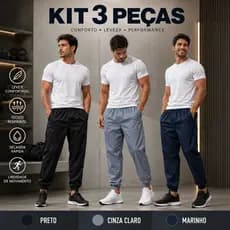 Kit 3 Calças Chimpa Poliéster Zíper No Bolso Corrida Esporte