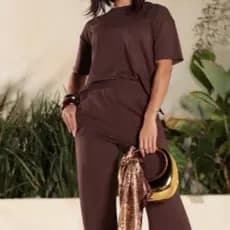 Conjunto Feminino de Moletinho Premium Calça Pantalona Blusa Mullet Manga Curta Moda Blogueira