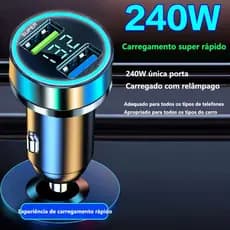 Carregador De Carro Turbo  240W Super Rápido Carregador De Contagem Dual USB Carregador De Celular Para Carro