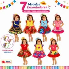 Vestido Junino Infantil Festa São João + Tiara Junina Sortida Modelos Variados Escola Quadrilha