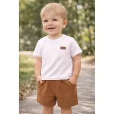 Conjunto Infantil Menino Camiseta em Malha Estampa Ursos e Shorts Moletinho Bolso Canguru Zupa Zuka