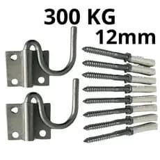 Kit Gancho Suporte de rede dormir Reforçado Armador Rede Descaso Aço Com 8 Parafusos E Buchas 12 mm