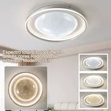 Luminária teto para quarto Lustre Plafon redondo Céu Estrelado 63W Plafon Espectro total 3 Cores