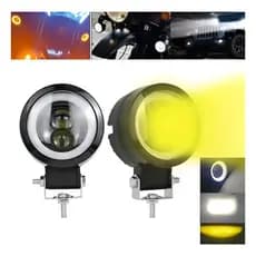 Par Farol Milha Moto Auxiliares Led 3 Color Luz Auto Angel Eye Defender Led Jeep Fusca 70W 6000K