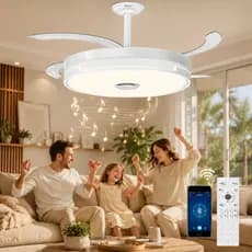 Ventilador De Teto Retrátil 42" LED 3 Cores Som Integrado Controle Remoto Motor DC 60W Bivolt