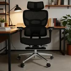 Cadeira Ergonômica Premium Preto Malha Respirável Cadeira Gamer Ergonômica Reclinável Apoio Lomar Braço 8D Com Pé