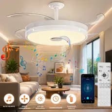 Ventilador de Teto Retrátil 42" LED com Controle Remoto 4 Pás Transparentes Luminária LED Função de Música Silencioso
