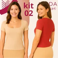 Kit 02 Blusas Baby Look Feminina Básica Com Decote Quadrado Com Manga Curta Moda Casual Versátil Blogueira