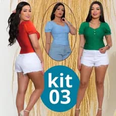 Kit 3 Blusas Cropped Femininas Manga Bufante Suplex Com Forro Duplo, Bojo Elegante